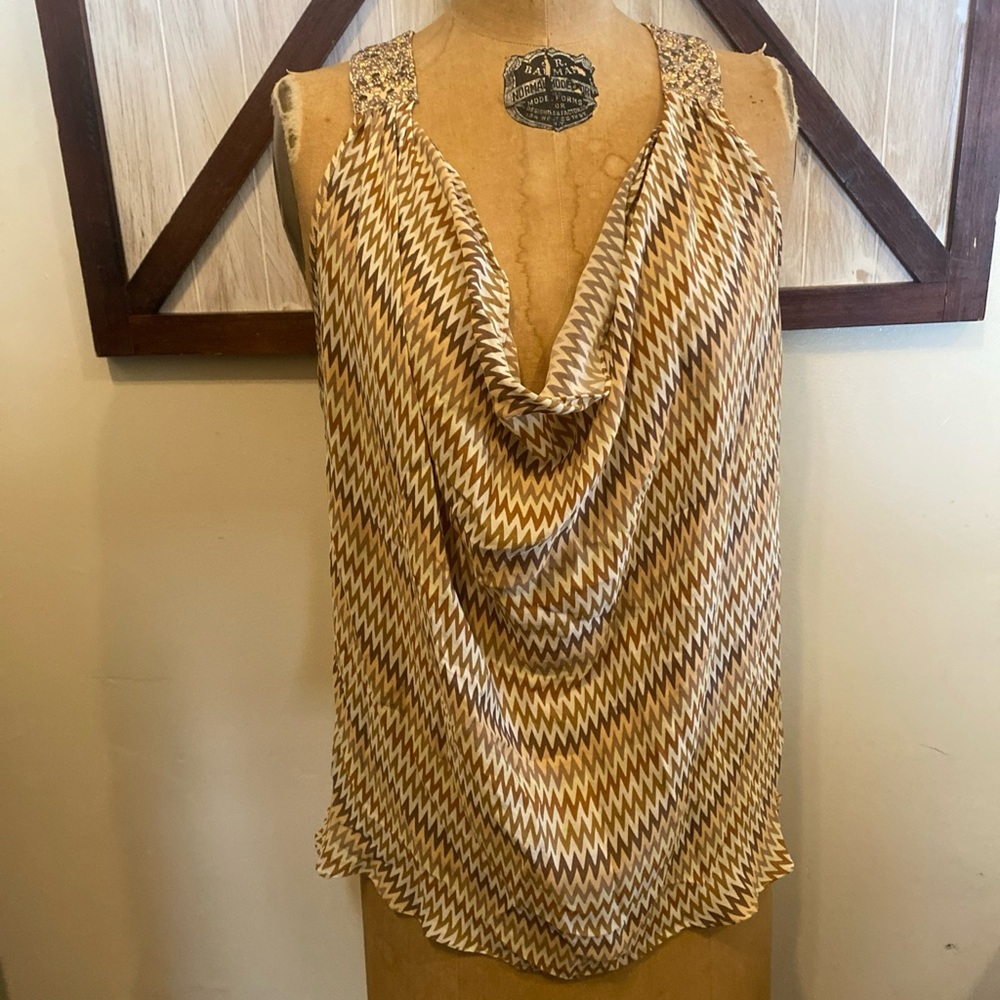 Haute Hippie Brown and Cream Zigzag Blouse halter top